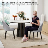Set 2 Sedie da Pranzo in Pelle PU con Gambe in Metallo e Schienale a Conchiglia, Grigio Chiaro
