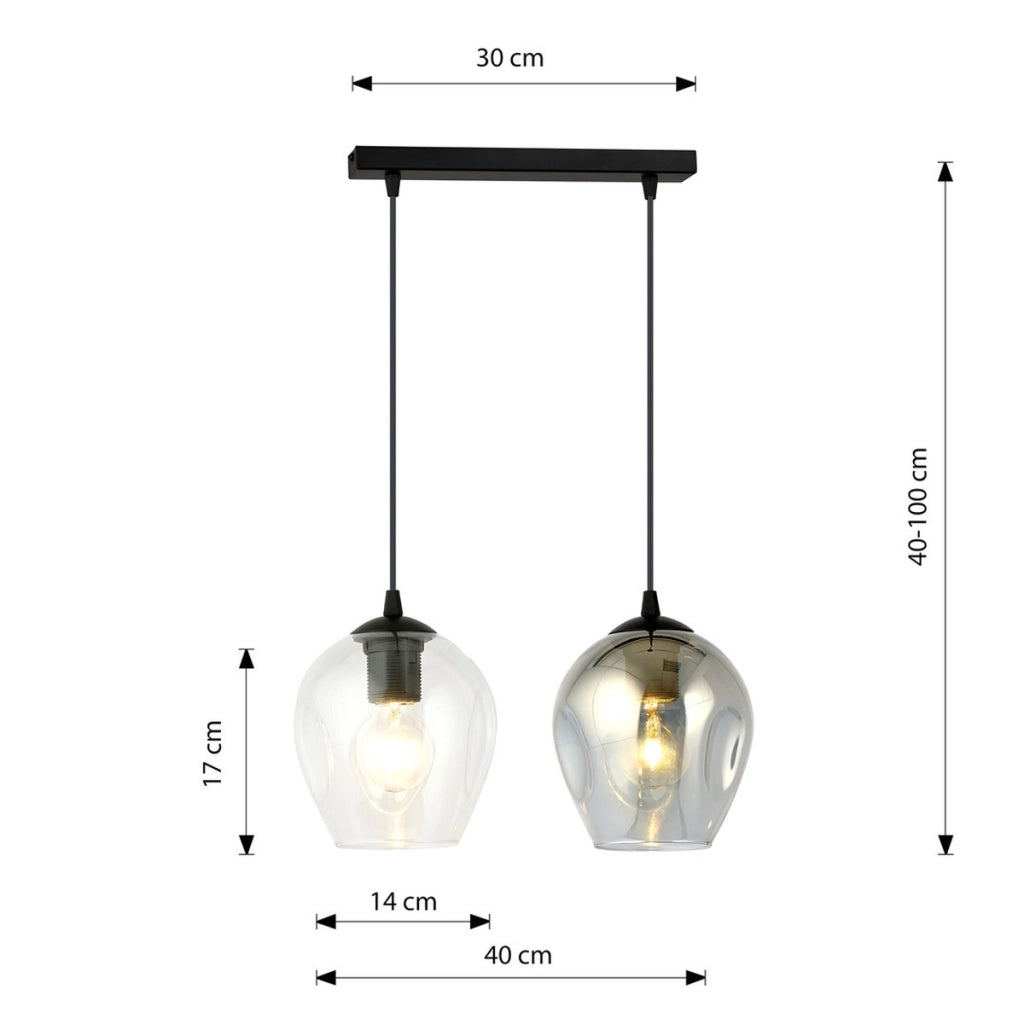 Lampada a sospensione Istar in acciaio nero con doppi diffusori in vetro