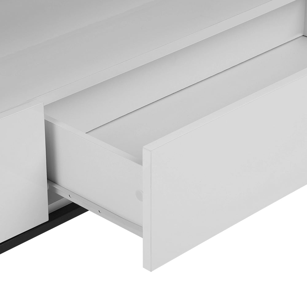 Mobile TV bianco con LED per TV fino a 70ʺ con ripiani a 2 cassetti