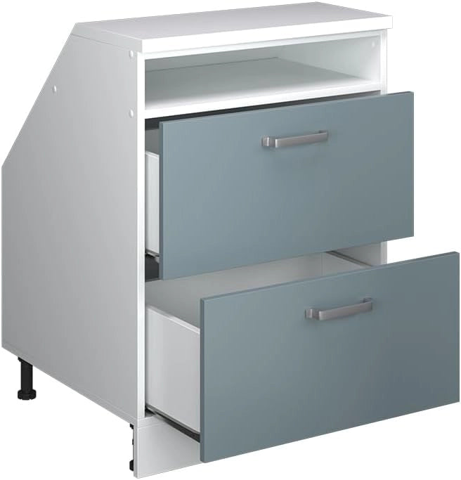 Mobile sottotetto Rion, Grigio-blu, 60 x 81.6 cm con 2 cassetti, carcassa 60 cm profondità, adatto per il salvaspazio sotto tetti spioventi