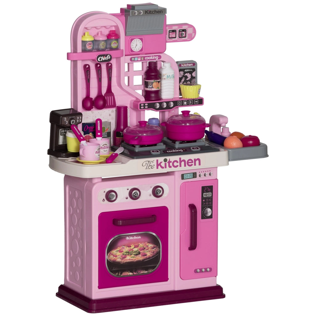 Cucina Giocattolo per Bambini da 33 Pezzi con Luci, Suoni e Rubinetto, in PP e ABS, 53x22x69 cm, Rosa