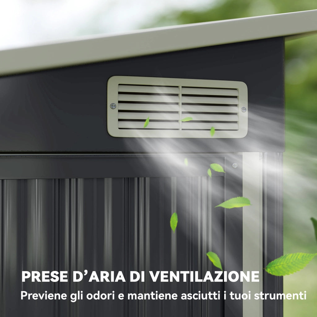 Casetta Box da Giardino 234x132x185 cm con 3 Porte Bloccabili in Acciaio Grigio Scuro