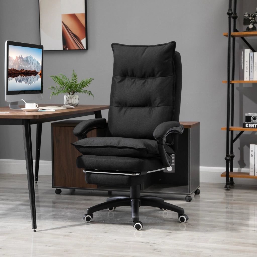Sedia Poltrona Operativa da Ufficio Reclinabile con Poggiapiedi Estraibile e 6 Punti di Massaggio in Tessuto Effetto