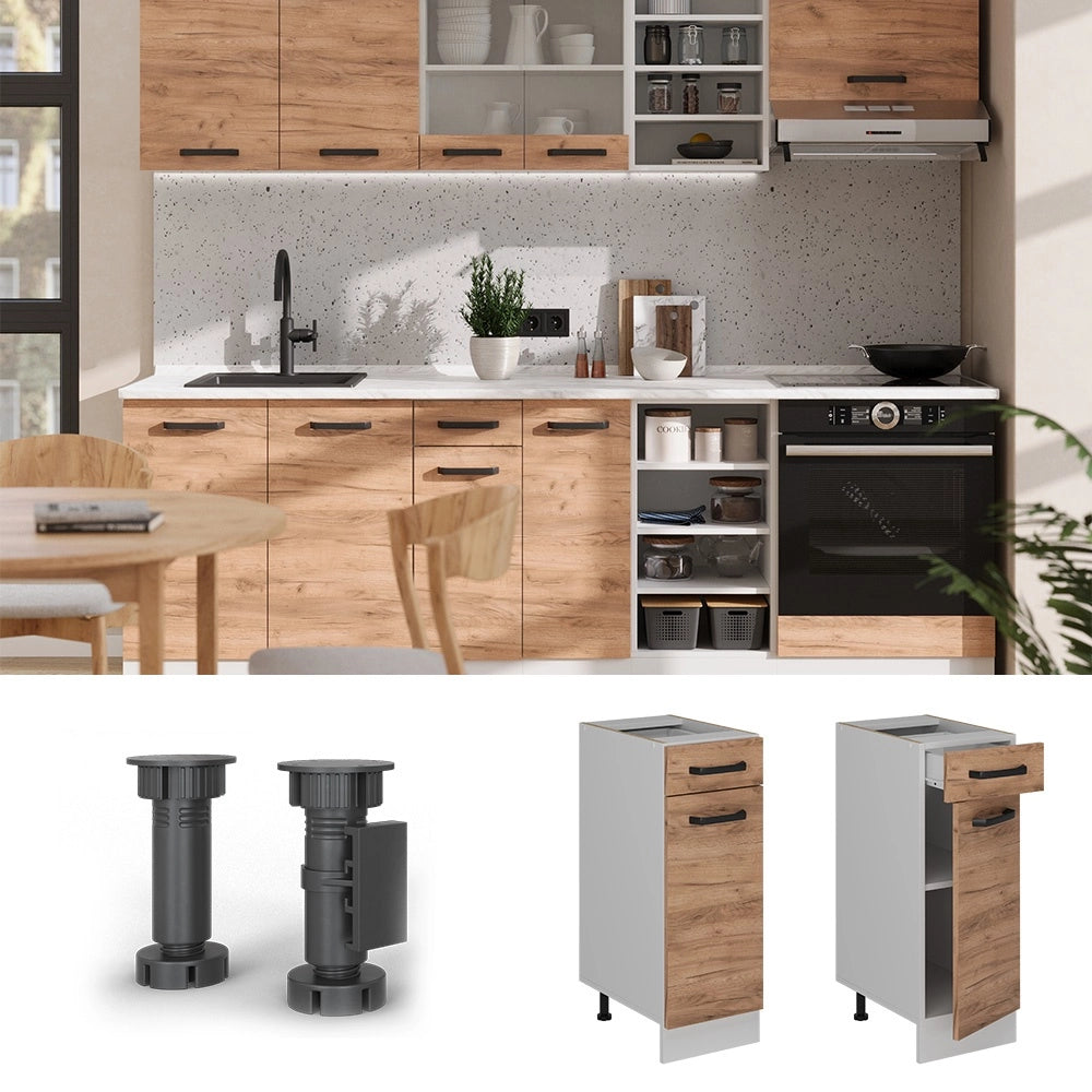 Mobiletto base per cucina R-Line Rovere dorato/Bianco 30 cm senza piano di lavoro Vicco