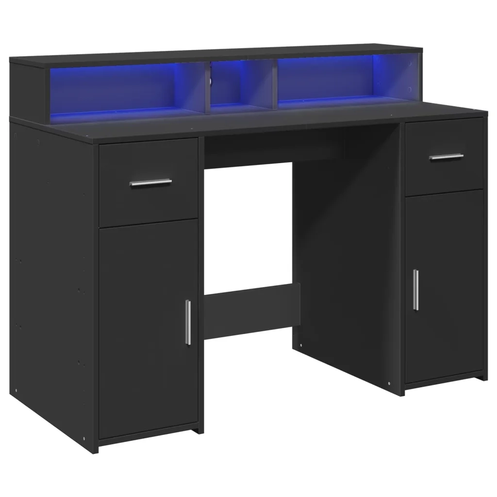 Scrivania con Luci LED Nera 120x55x91 cm in Legno Multistrato