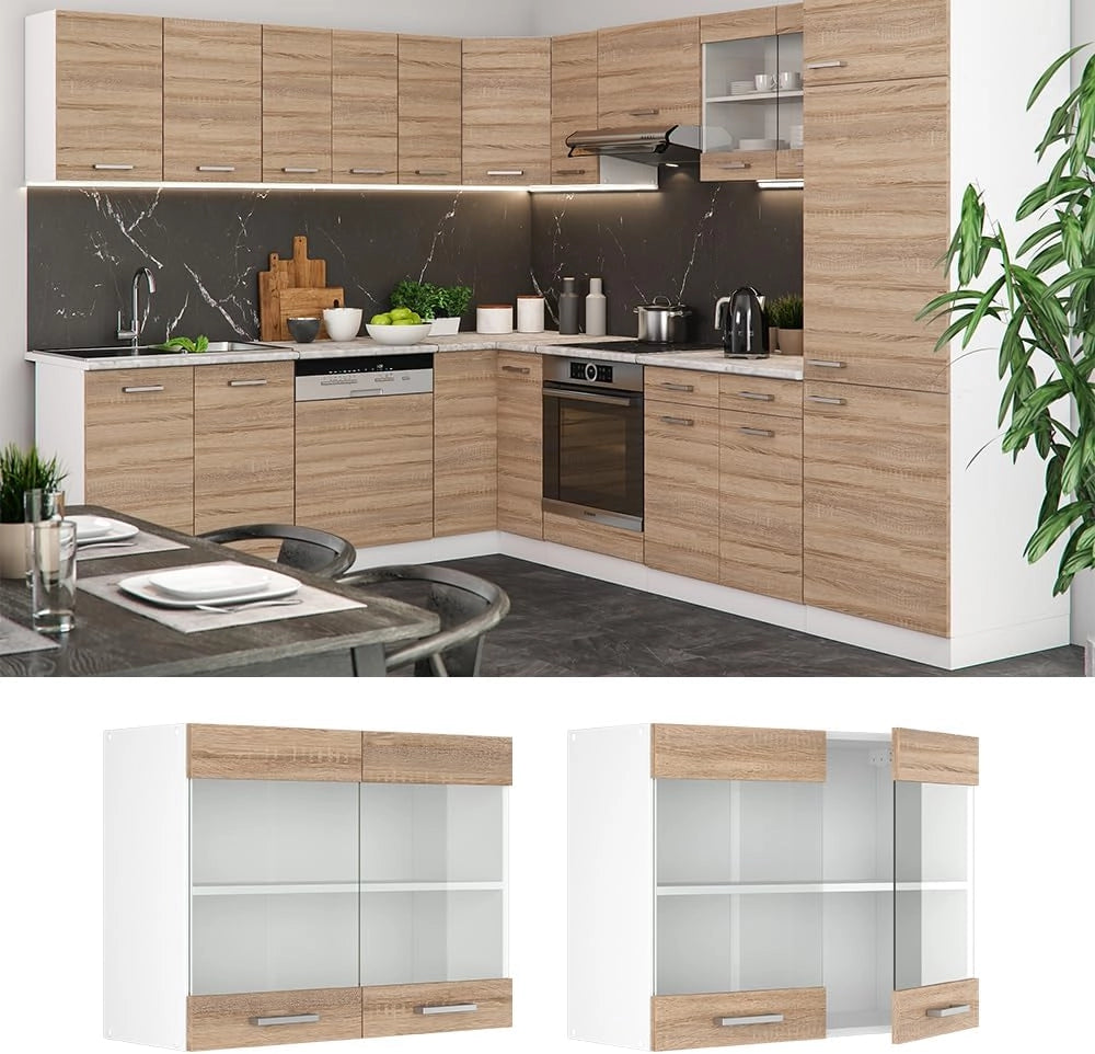 Mobile da cucina in vetro R-Line, Sonoma, 80 cm, per la libera combinazione all'interno di sistemi cucina modulari