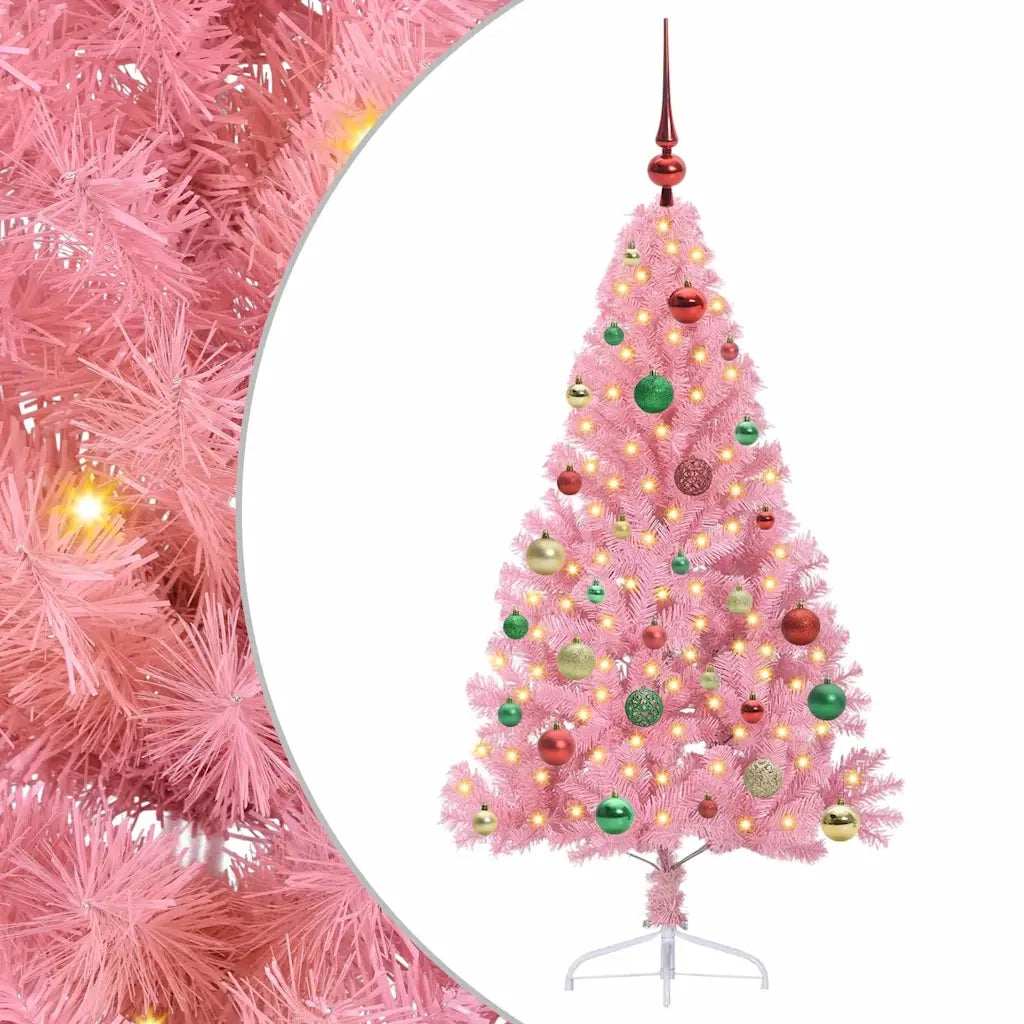 Albero di Natale Artificiale-Albero Natalizio con luci integrate Rosa 150 cm PVC 559799