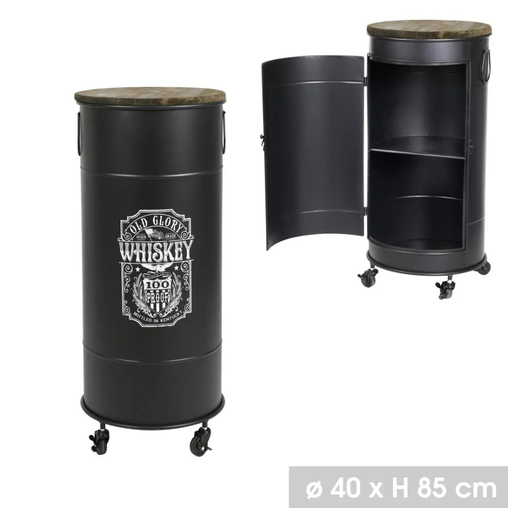 Bar mobile con porta e ruote - Design old glory, dimensioni 40x40x85 cm