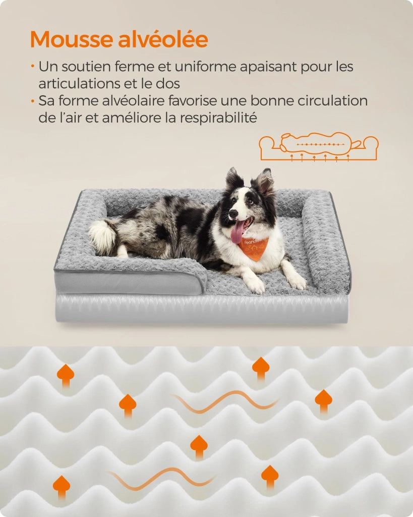 Cuccia per cani cuccia ortopedica per animali domestici schiuma a nido d'ape bordi imbottiti rialzati rivestimento in peluche rimovibile con motivi rosa 106 x 81 x 18 cm grigio 12_0006815
