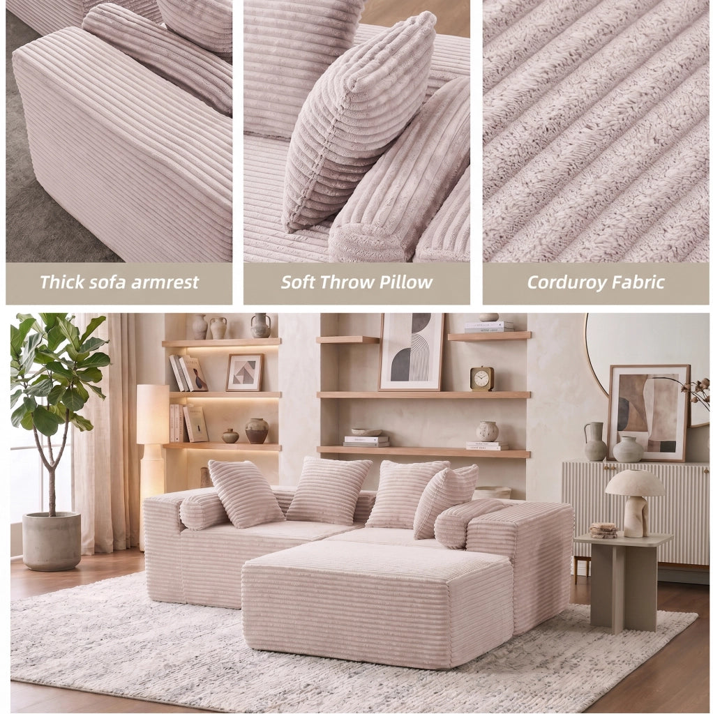 Divano modulare angolare con chaise longue; assemblaggio senza attrezzi; beige