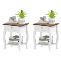 Set di 2 Comodini da Notte con Cassetto e Ripiano Aperto Effetto Rovere Stile Francese 45x35x55 cm Bianco e Rovere