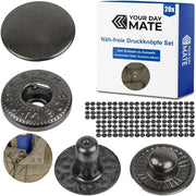 Drukknopen senza cucito, Ø 10 mm, 20 paia, grigio scuro, set senza attrezzi, clips per tessuti DIY, drukknoop con chiusura a vite, chiusure metalliche per riparazioni, accessori di ricambio per la cucitura di chiusure, drukknoop con chiusura a vite