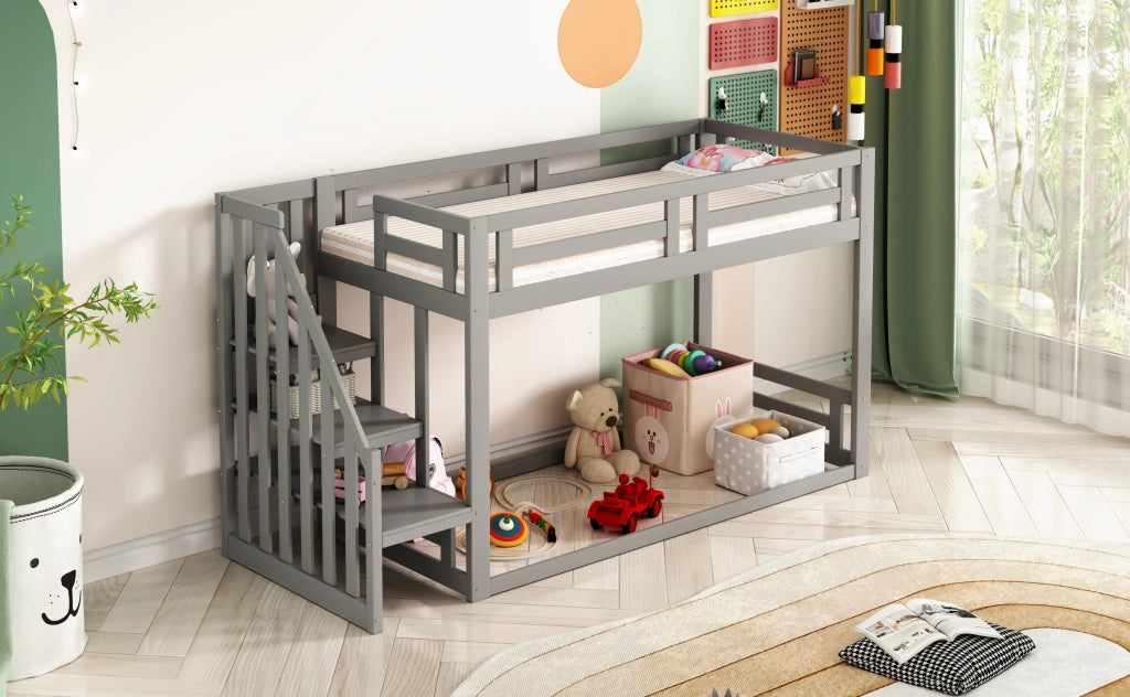 LETTO A CASTELLO per bambini 90 x 200 cm con scala di sicurezza, grigio