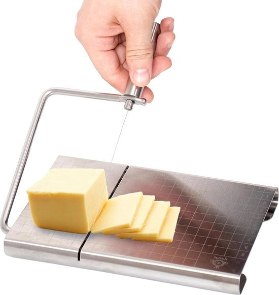 Set di taglieri per formaggi 7 pezzi, comprende 1 macchina tagliatrice e 6 utensili tagliaformaggio, coltelli tagliaformaggio in acciaio inossidabile con griglie regolabili, raschietto per formaggi, affettatrice per burro, piedini antiscivolo, 21 x 13 cm