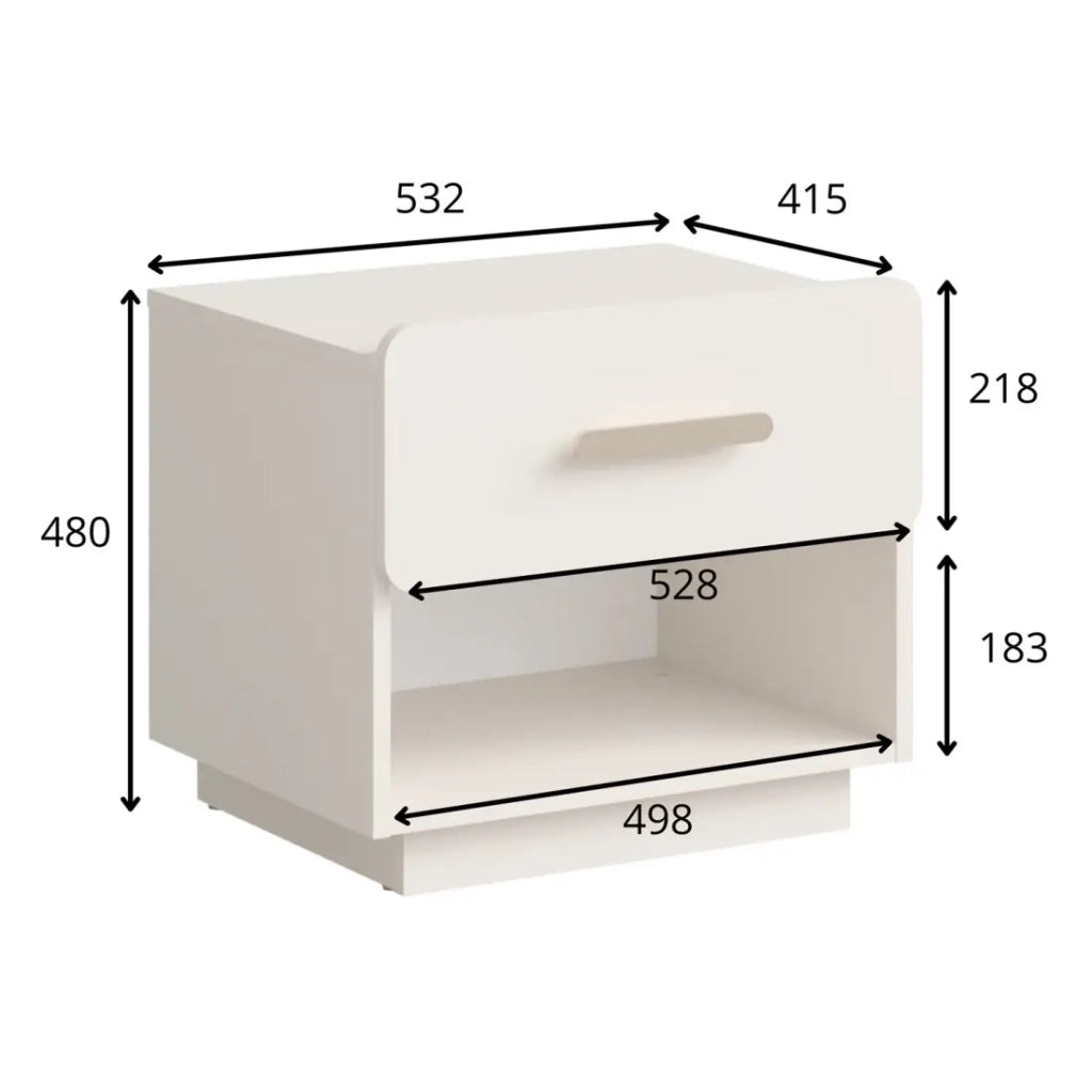 Set di 2 comodini AMALIE – 2 cassetti – Colore beige – Maniglie dorate – Design arrotondato