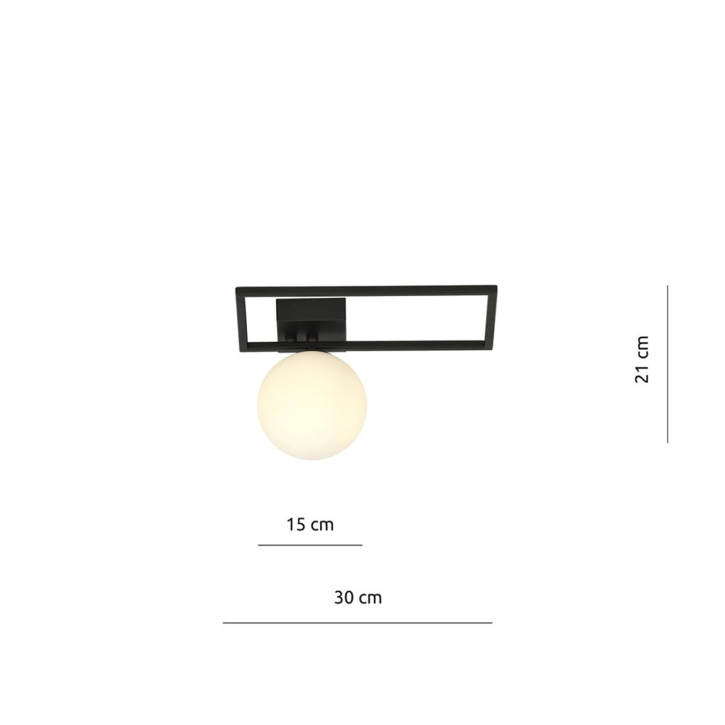 Lampada a soffitto Imago in metallo nero e vetro opalino
