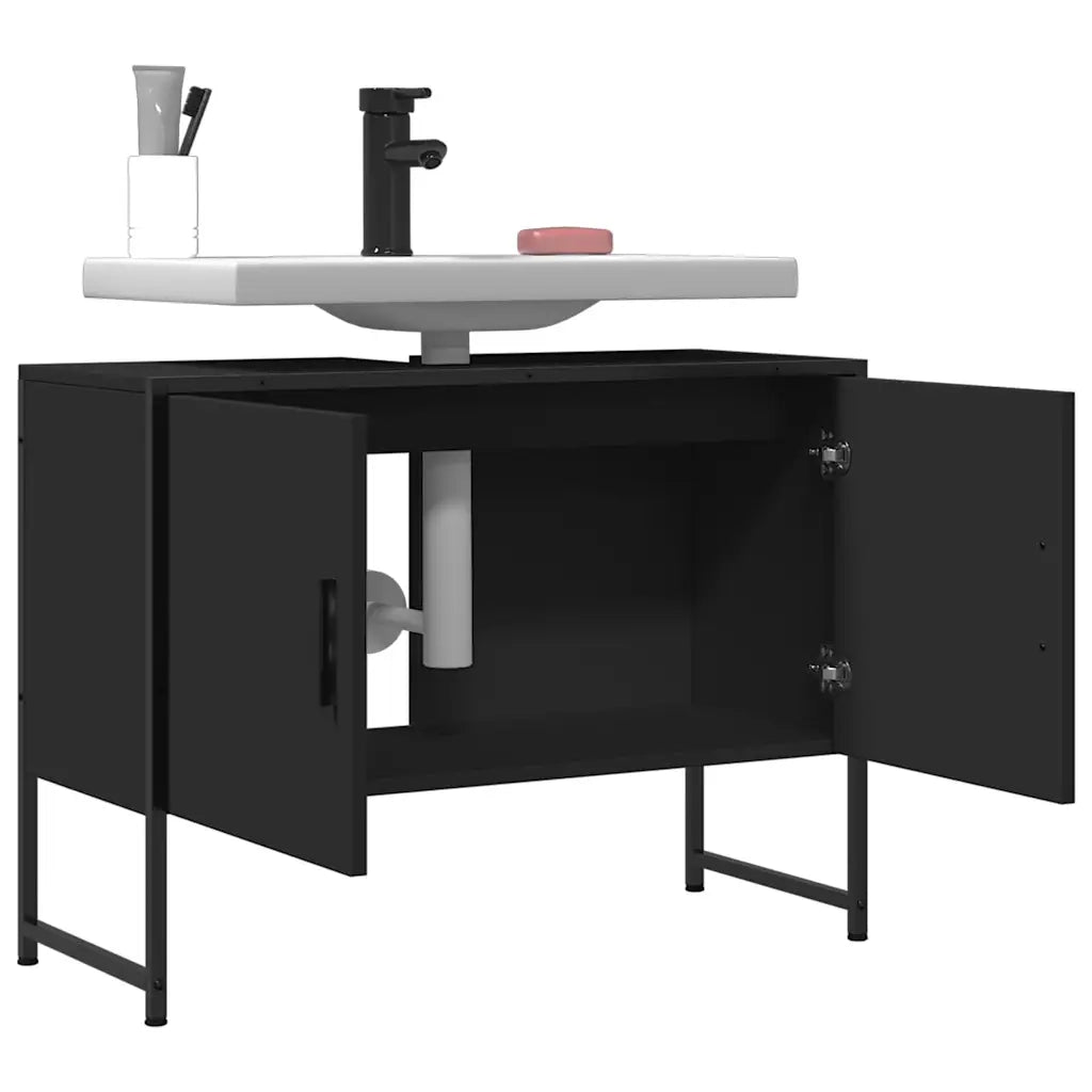 Mobile Lavabo | Armadio Lavabo Bagno Nero 60x30x60 cm Legno Multistrato