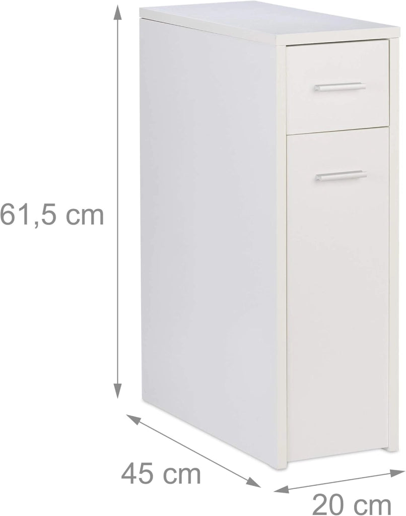 Mobile Salvaspazio Alto & Stretto, 2 Cassetti, Bagno, Cucina, Salotto, Compatto a Colonna,61,5x20x45 cm,bianco