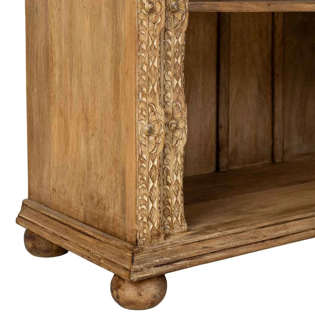 Scaffale artigianale in legno marrone con 4 ripiani, 106x43x180h cm