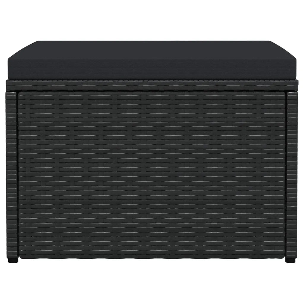 Poggiapiedi da Giardino con Cuscini Nero in Polyrattan 310489