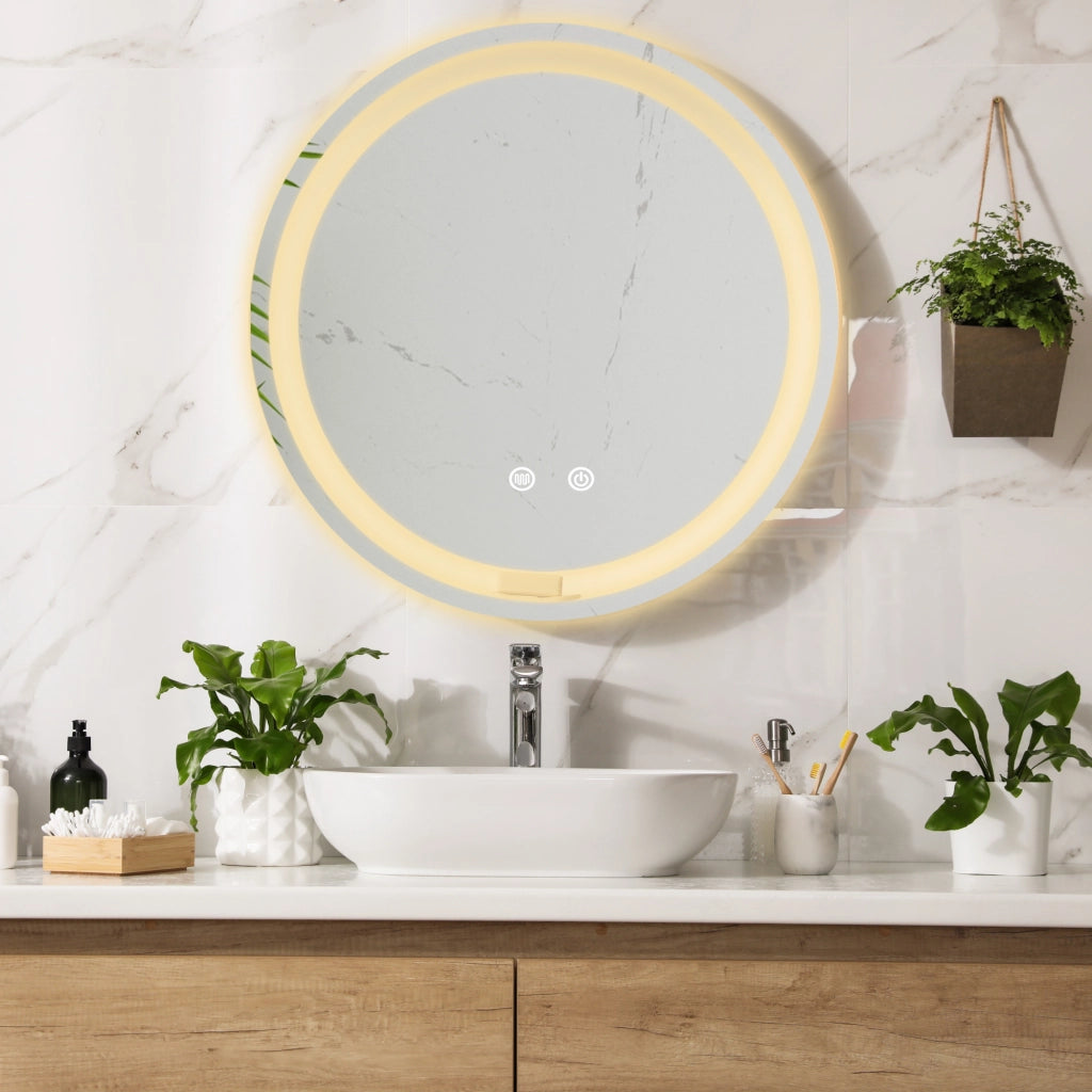 Specchio LED da Parete Maratea Multifunzionale Ø60 cm Cornice Argentata pro.tec