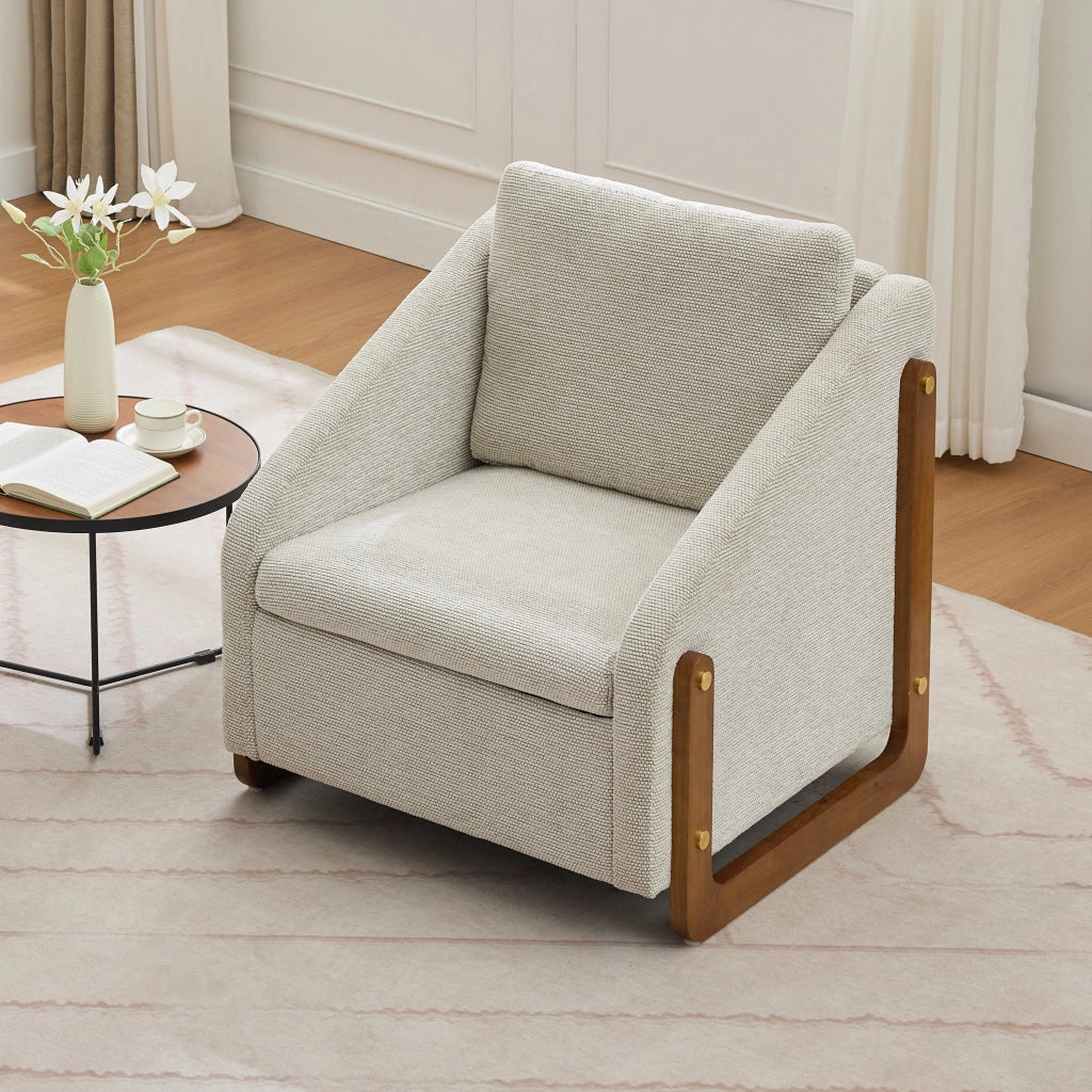 Poltrona con Braccioli e Cuscino Schienale ¨C MINIMAL ¨C Tessuto Boucl¨¦ Beige, 73,5x73,5x73,5 cm