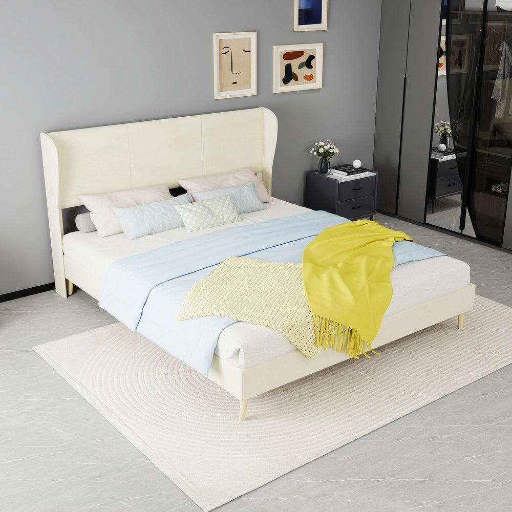 Letto Imbottito con Testiera Morbida ¨C MINIMAL ¨C Beige, 160x200, con Materasso
