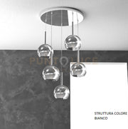 SOSP. BIANCO TONDA 5 LUCI VETRI TUTTI PICCOLO CROMO 1155BI-S5 TP-CR