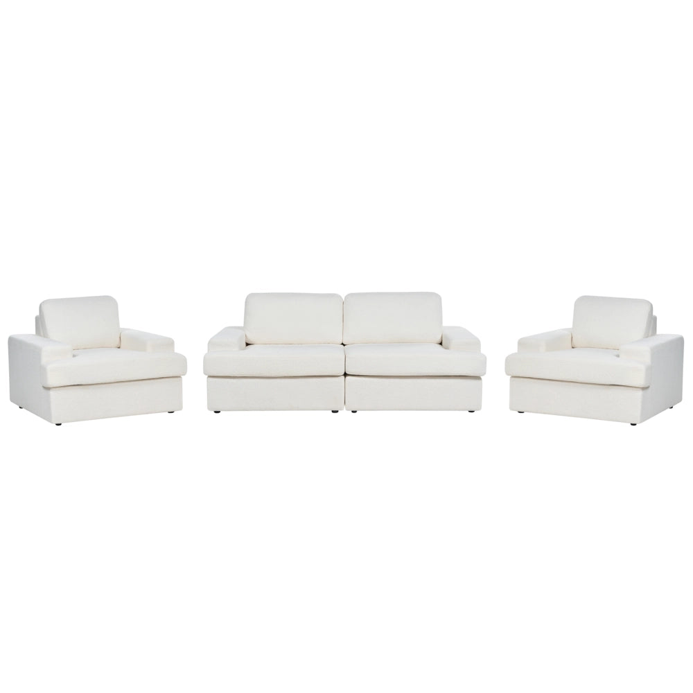 Set da salotto a 5 posti imbottito in bouclé poliestere con poltrona schienale imbottito e spesso bianco stile classico per il soggiorno