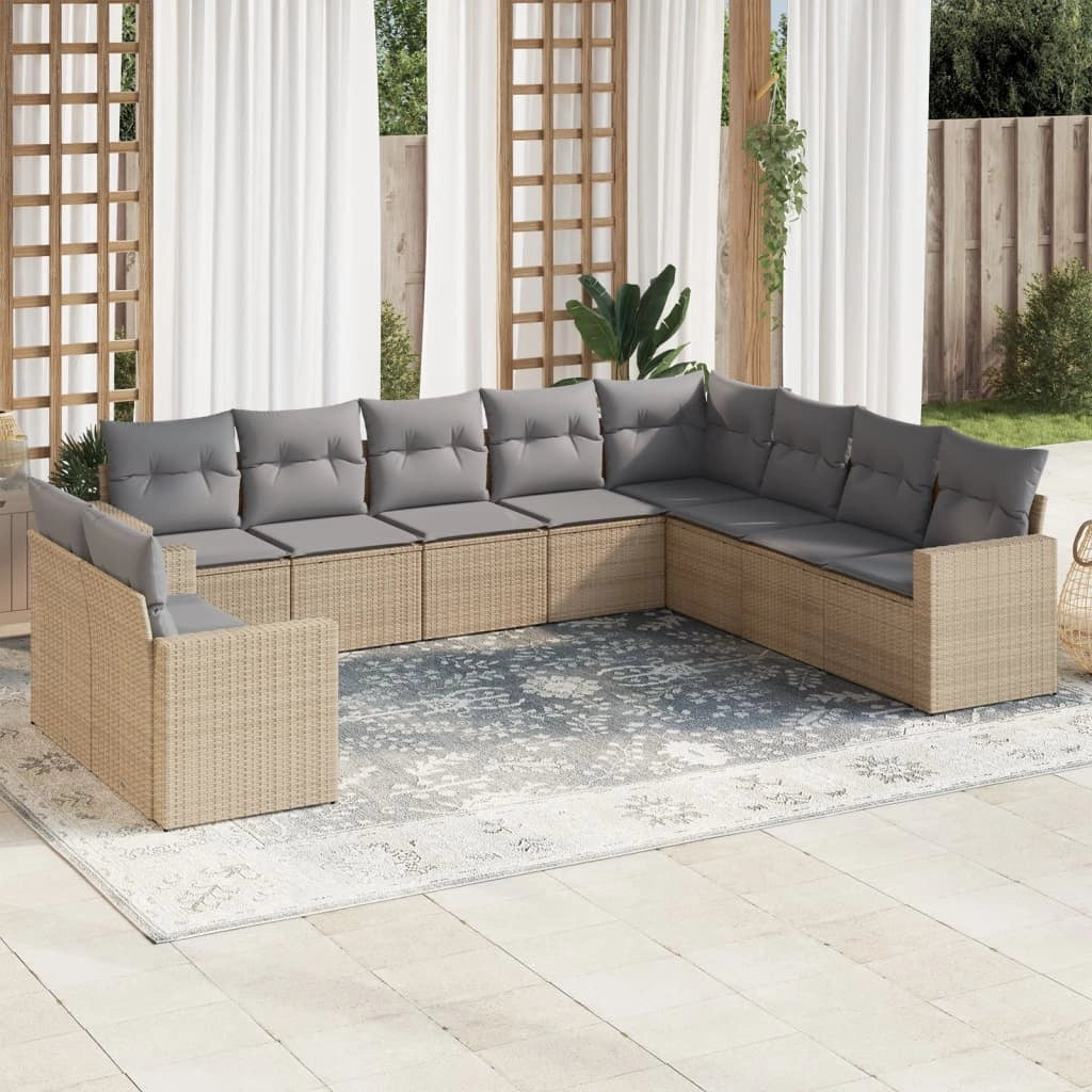 Set Divano da Giardino 10 pz con Cuscini Beige in Polyrattancod mxl 87119
