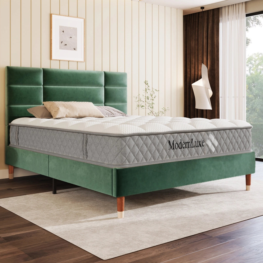 Letto matrimoniale – 140x200 cm – testiera imbottita rete – velluto verde scuro