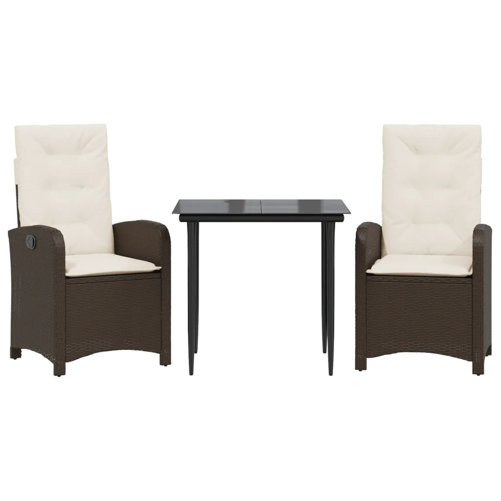 Set da Pranzo da Giardino 3pz | Set Salotto da Giardino con Cuscini in Polyrattan Marrone