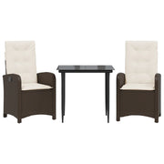 Set da Pranzo da Giardino 3pz | Set Salotto da Giardino con Cuscini in Polyrattan Marrone