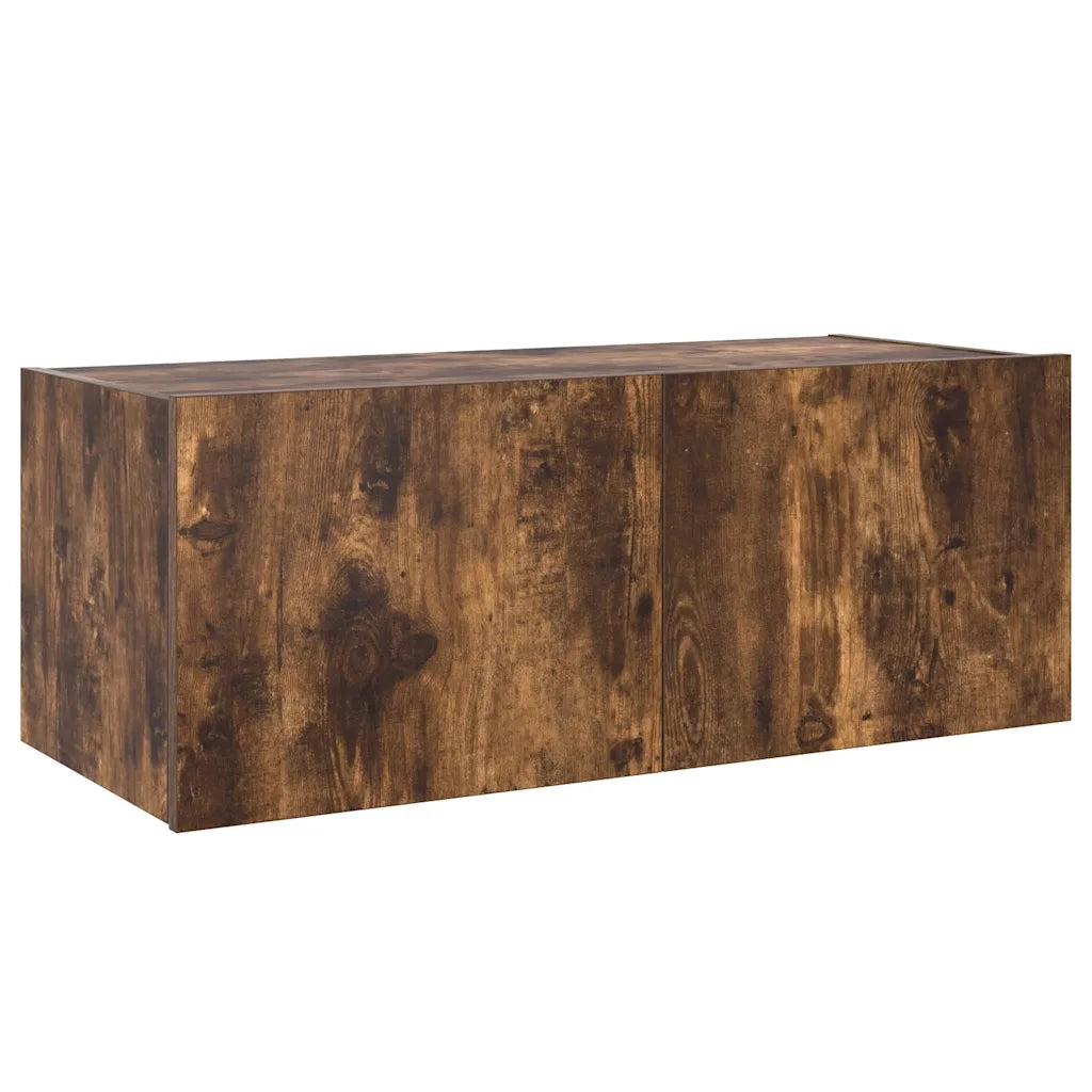 Mobile TV a Parete con Luci LED Rovere Fumo 80x35x31 cm 837289