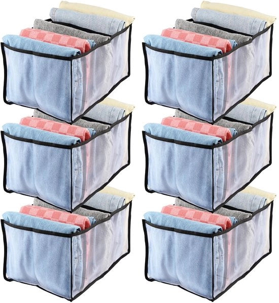 Set di 6 organizzatori per abbigliamento, 7 contenitori supplementari grandi, scatole pieghevoli, cassetti, sistema di organizzazione delle ante (nero)