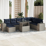 Set Divano da Giardino 9pz con Cuscini Grigio Polyrattan Acacia 3326852