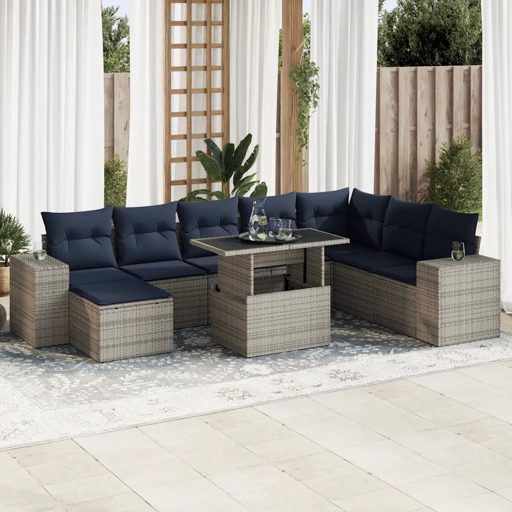 Set Divano da Giardino 9pz con Cuscini Grigio Polyrattan Acacia 3326852