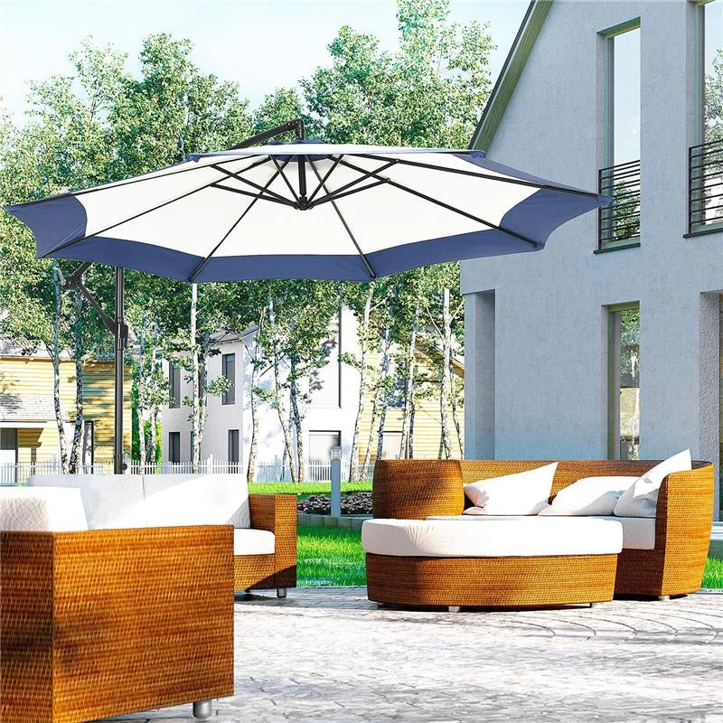OMBRELLONE DA GIARDINO A BRACCIO 3X2 M CON MANOVELLA METALLO E POLIESTERE BLU SCURO E CREMA
