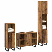 Set di mobili per il Bagno | Armadio da bagno 3 pz Marrone Legno multistrato