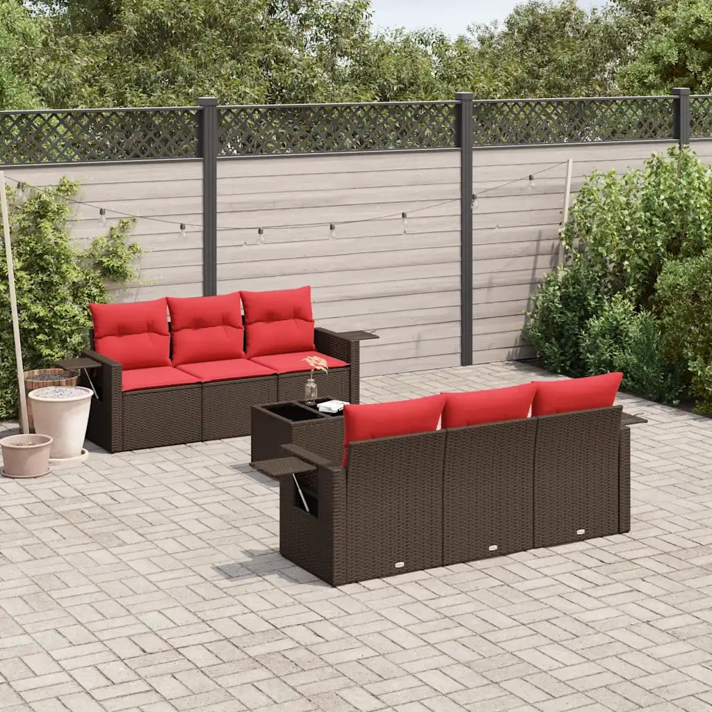 Set Divani da Giardino 7 pz con Cuscini Marrone in Polyrattan 3219913