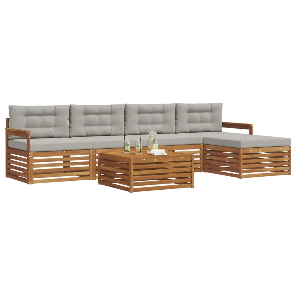 Set di divani da esterno 6 pcs Grigio Naturale e Chiaro