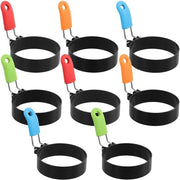 Set di Anelli per Uova 8 pezzi - Anelli per Uova in Acciaio Inossidabile - Anelli per Uova Antistatici - Manico in Gomma Silicone - Dimensioni 7,5 x 2,2 cm - Per Uova Sfogliate - Elettroda per Uova