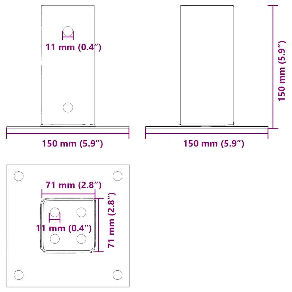 vidaXL Basi per Pali Quadrate 12 pz Argento 71x71 mm Acciaio Zincato