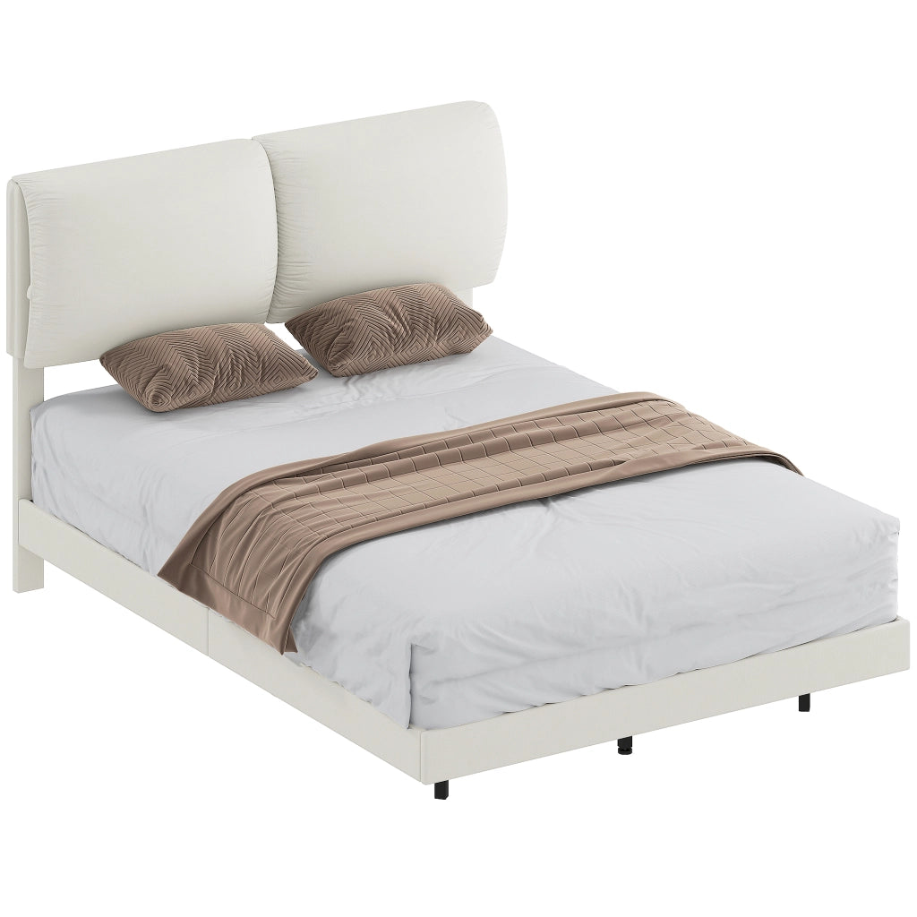 Letto Matrimoniale Imbottito con Testiera ¨C Zephmum ¨C Beige 135x190 cm Struttura Metallo