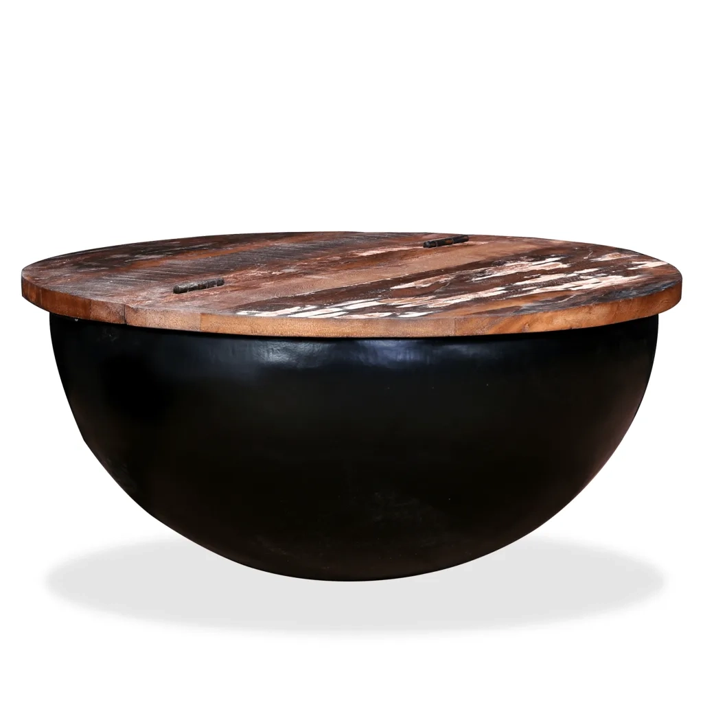 Tavolino da CaffÃ¨ a Forma di Coppa in Massello Anticato Nero cod mxl 11682