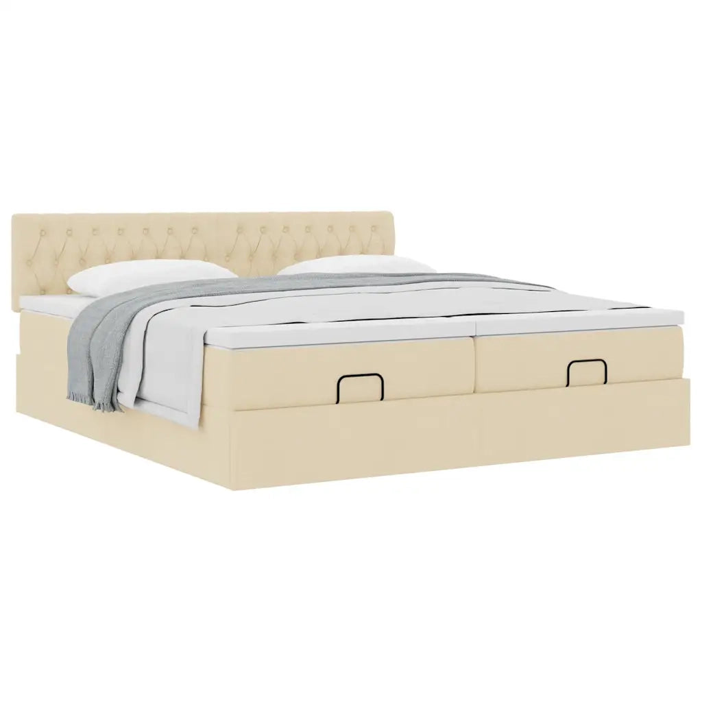 Struttura Letto Pouf con Materassi Crema 180x200 cm in Tessuto 3312020