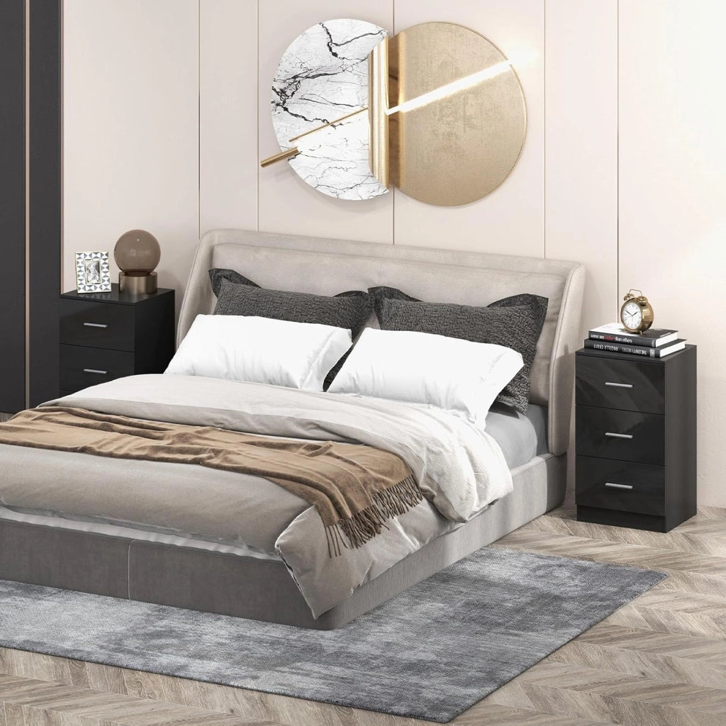 Comodino Camera da Letto 37 x 34 x 66,5cm, Cassettiera in Legno Moderno con 3 Cassetti, Mobile Salvaspazio per Soggiorno, Ufficio e Camerretta (1, Nero)