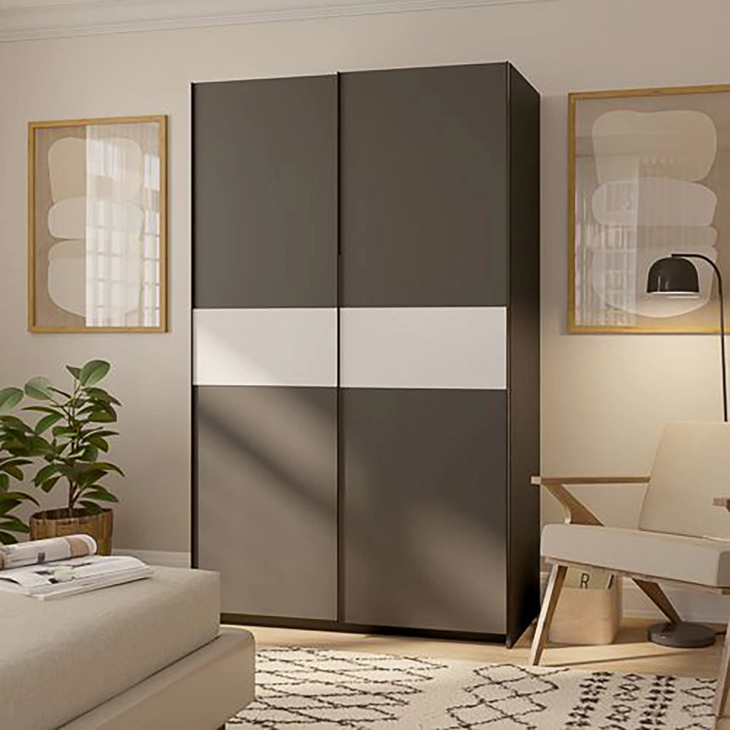 Armadio Camera da Letto Maba, Guardaroba 2 Ante 2 Ripiani, 120x204h cm Nero Antracite