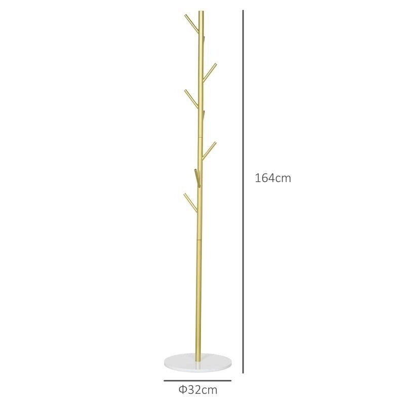 APPENDIABITI DA TERRA AUTOPORTANTE CON 8 GANCI, BASE IN MARMO E ACCIAIO, 132X164CM, ORO