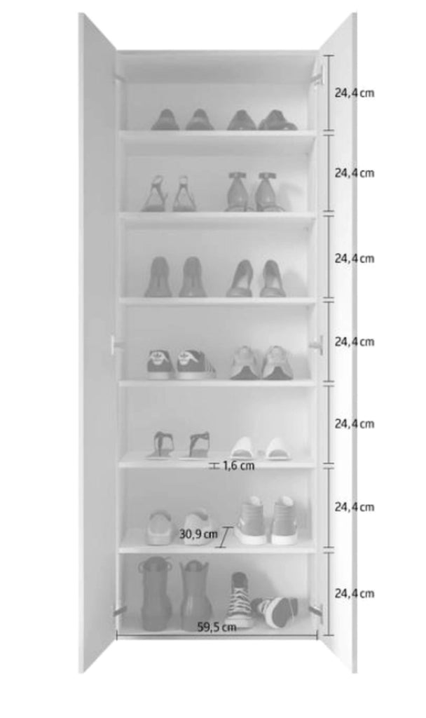 Mobile Portascarpe Genuri, Scarpiera 6 Ripiani, 63x35x186h cm Bianco Lucido